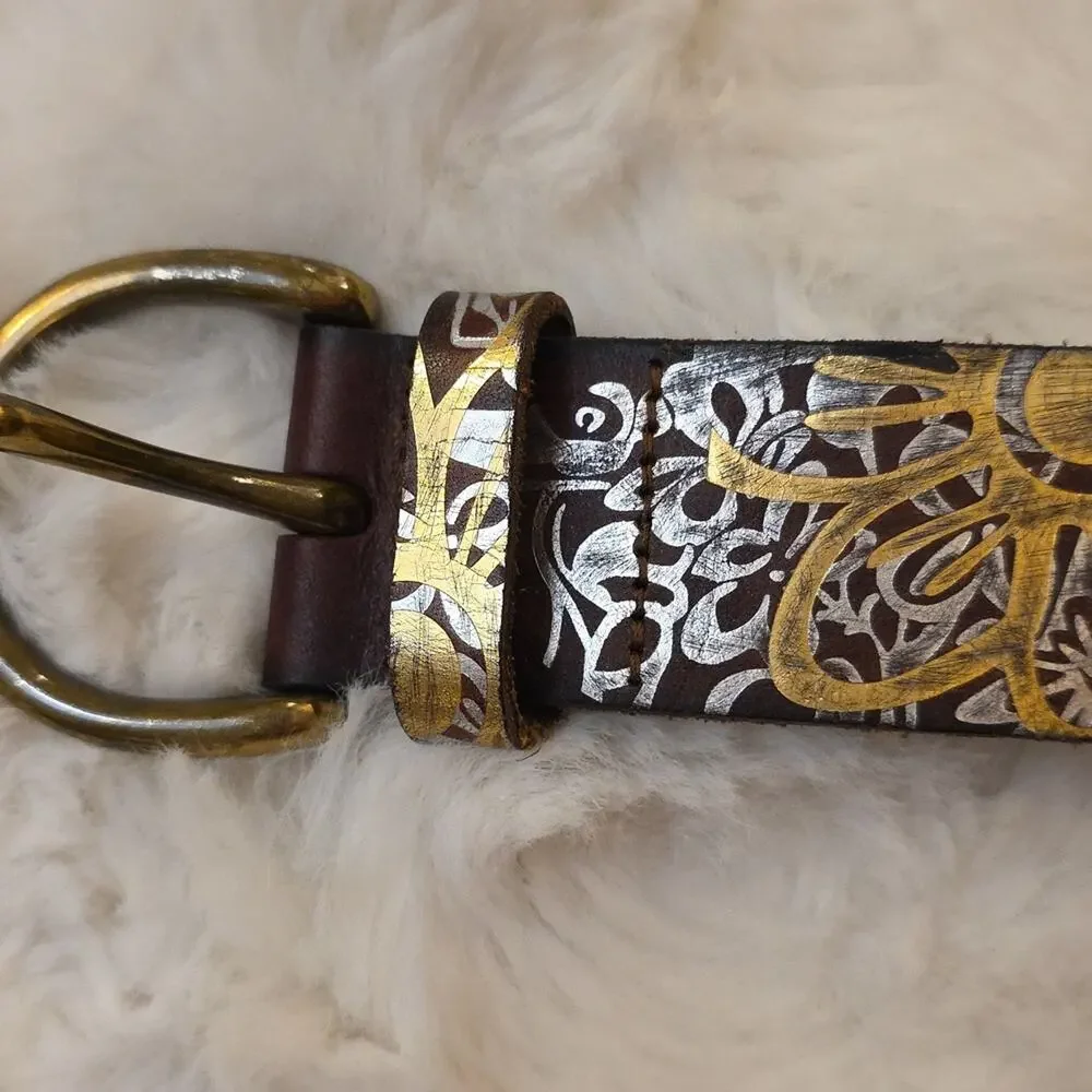 Vintage Fossil Y2k Belt Brown Leather Metallic Accents Studding Womens M